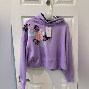 Nike Women's Purple Floral Oversized Crop Sweatshirt